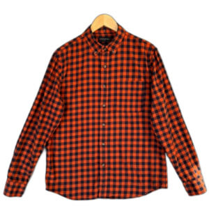 Banana Republic Untucked Fit Orange Blue Plaid Flannel Shirt Men’s Size S Cotton